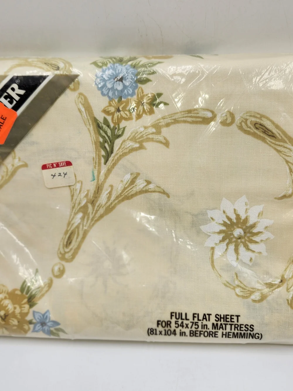 Lot Tastemaster vintage floral blue biege FULL sheet flat fitted pillowcase